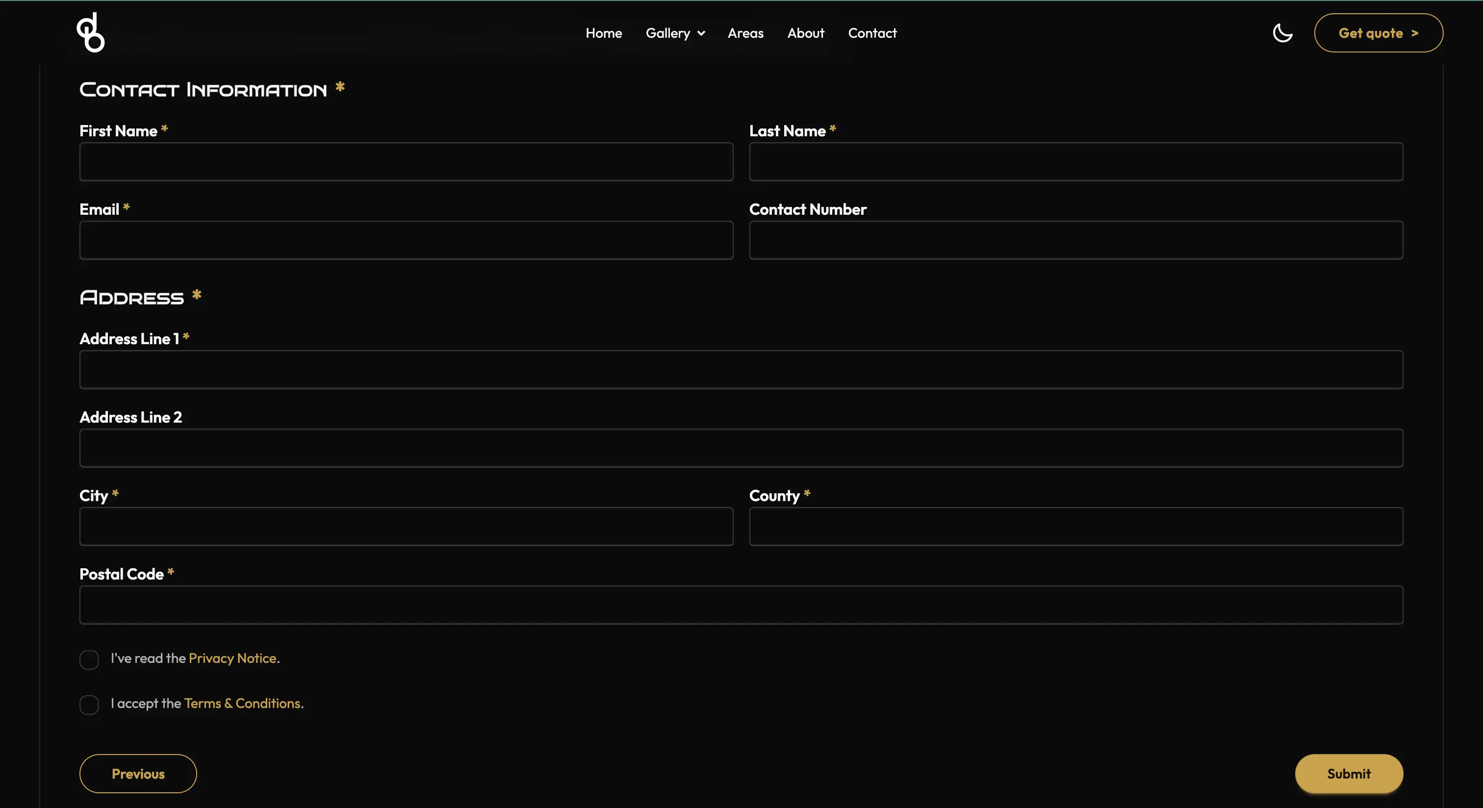 Quote tool step collecting contact details