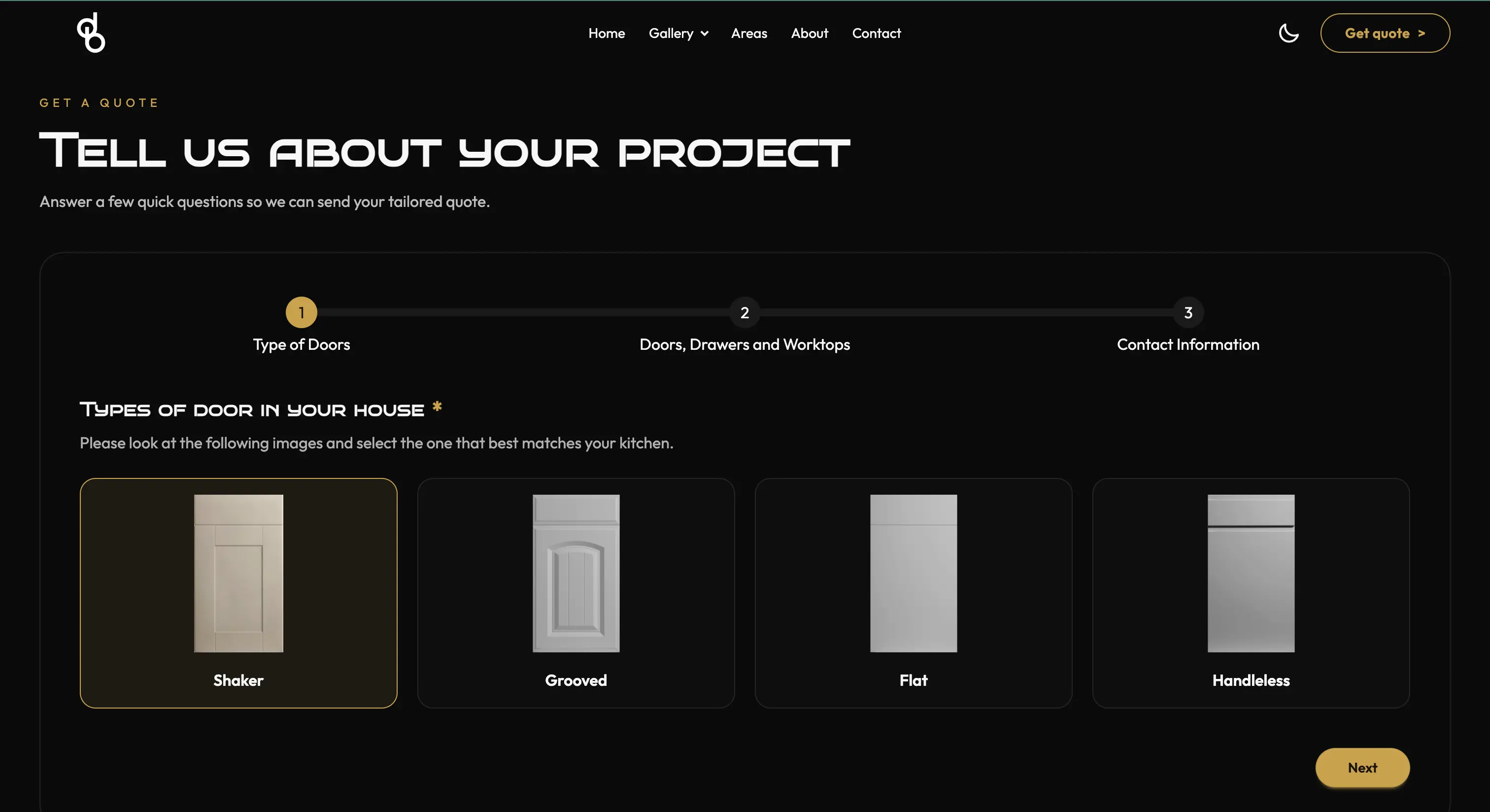 Quote tool step showing door type options